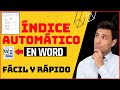 CÓMO ELABORAR UN ÍNDICE AUTOMÁTICO EN WORD PASO A PASO| MUESTRO EJEMPLO