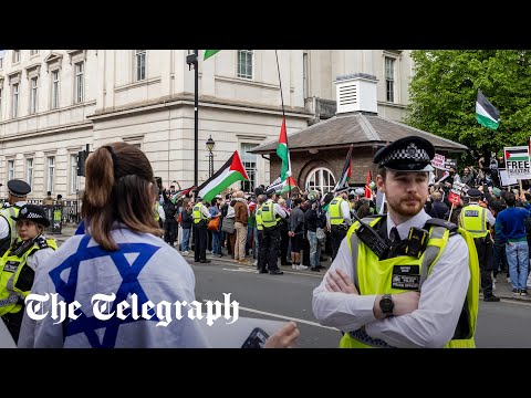 Pro-Palestine activists at UCL and counter-protestors kept apart by police