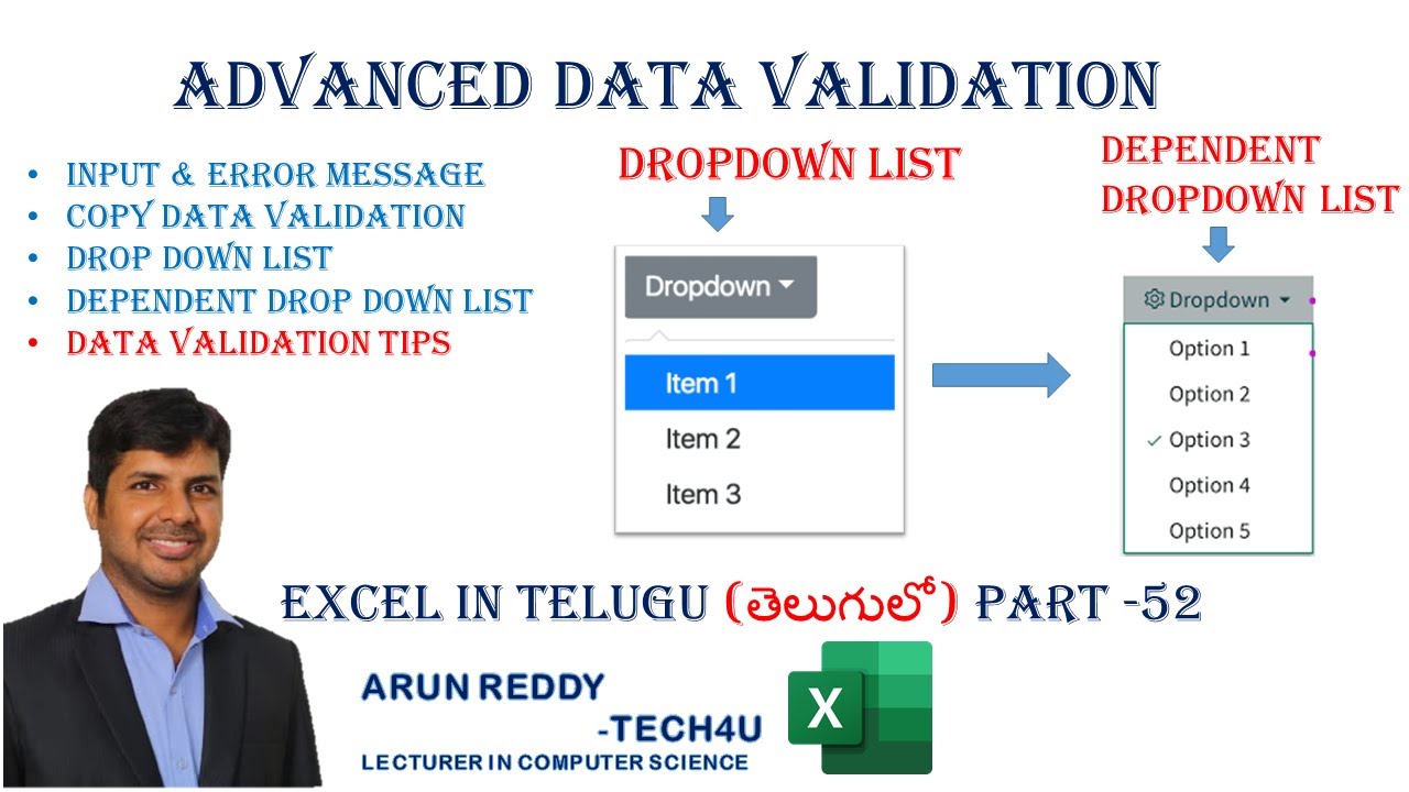 EXCEL IN TELUGU PART 52 - ADVANCED DATA VALIDATION - YouTube
