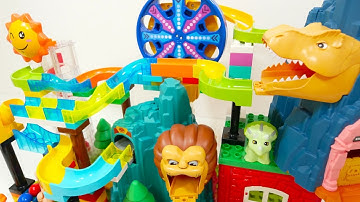 Satisfying Building Block coaster ☆ Marble Run ASMR Lion&Dinosaur Tunnel Course