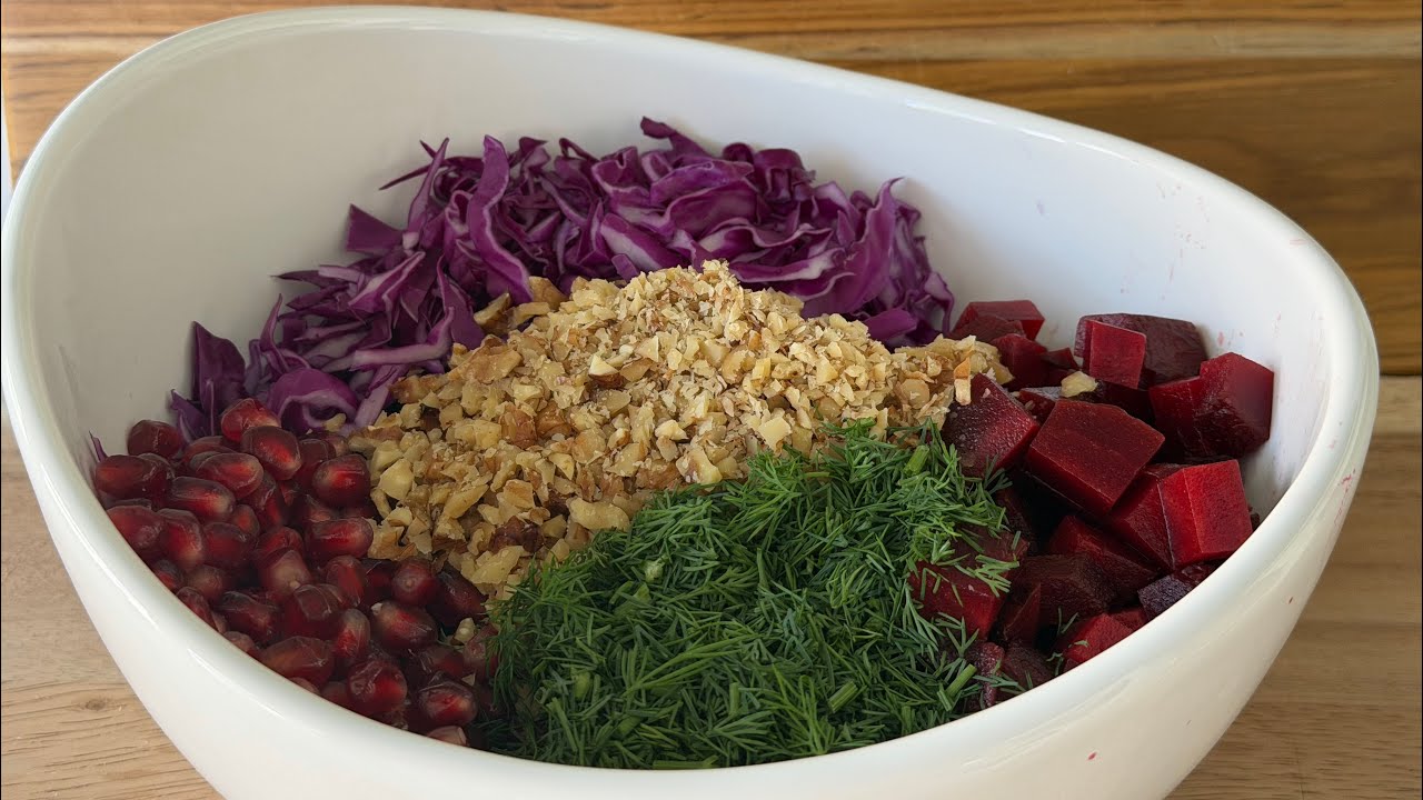 A Colorful Beet & Pomegranate Salad with Balsamic Garlic Dressing
