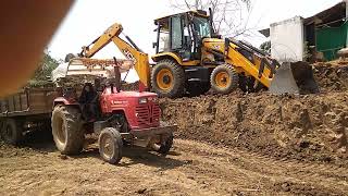 JCB 3DX Loader Mud Loading In Tractor Trolley For Making Pond | Mahindr Tractor Working | Gadi| Jcb