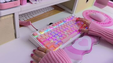 Replacing the keycaps on my AULA F75 Mechanical Keyboard with "Pink Candy" keycaps ASMR