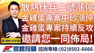 20240424龔鴻彬分析師｜散熱伏兵二號漲停、金雞蛋專案中砂漲停，金雞蛋專案持續反攻，邀請您一同佈局。吉茂、雷笛克光學、長虹、達麗、冠德、中砂、玖鼎電力