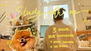 3 Hour STUDY WITH ME 25/5 POMODORO | ASMR | No music