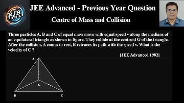Three particles A, B and C of equal mass move with equal speed v along the medians of an equilateral