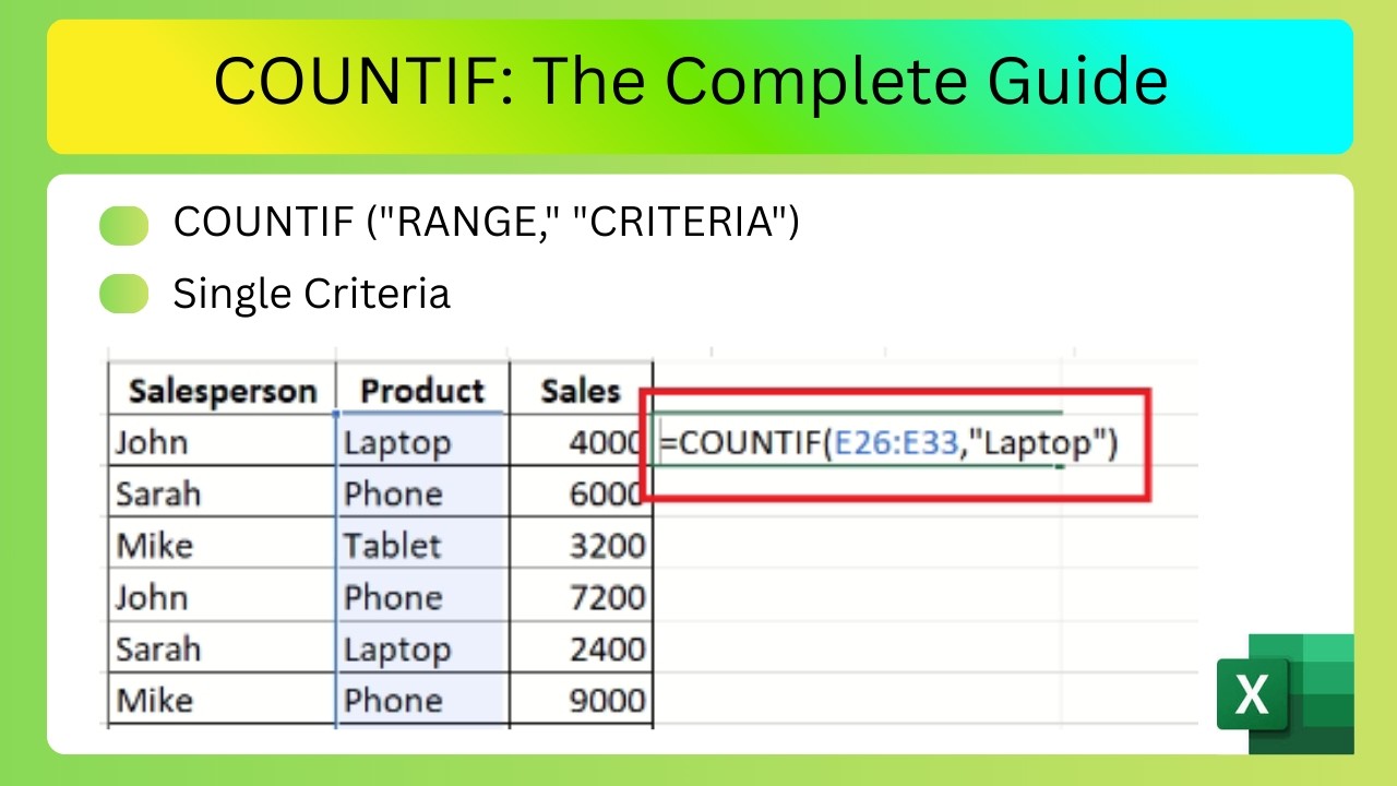 COUNTIF Function in Excel – Complete Tutorial for Beginners - YouTube