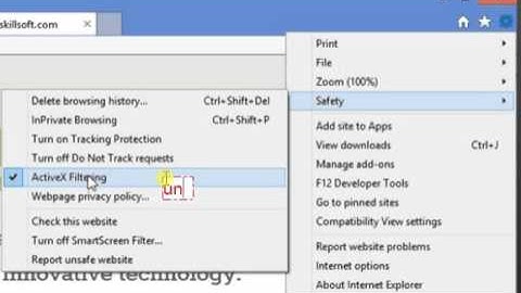 How to turn off activeX filtering in internet explorer