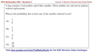 2013 Maths 2u HSC Q5 Solve 3-stage probability problem involving selection without replacement