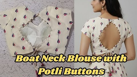Boat Neck Blouse with Potli Button | Stylish Neck Design Cutting & Stitching #TheStichingTutorial