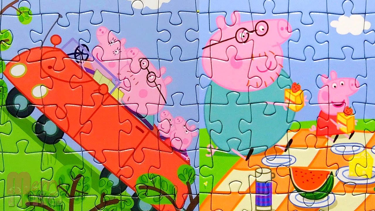 Семья Пеппы едет на пикник и к уточкам - собираем коллекцию пазлов Peppa Pig | Merry Nika