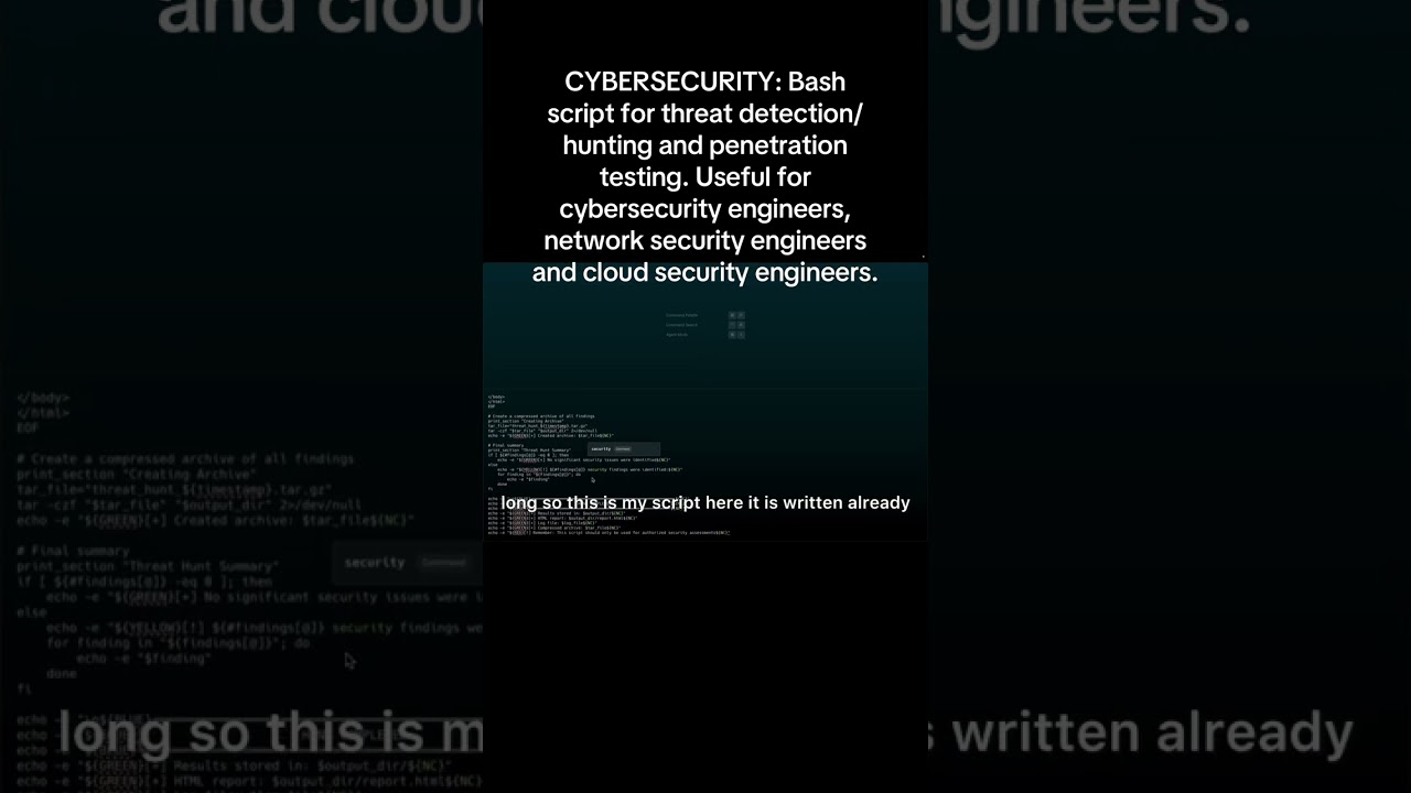 Bash script for cybersecurity threat hunting, penetration testing