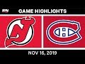 NHL Highlights | Devils vs Canadiens - Nov. 16, 2019