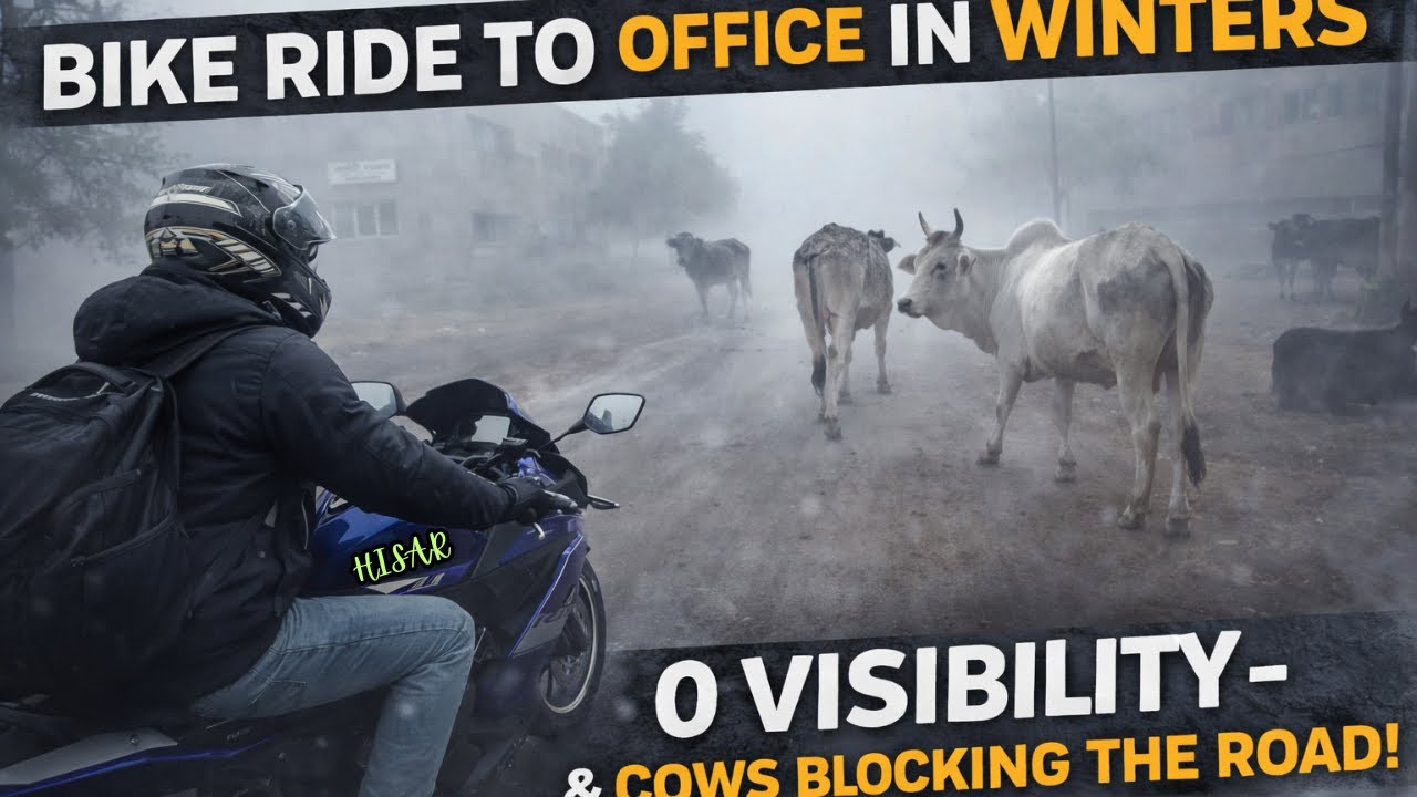 0 Visibility Winter Bike Ride to Office 🚨 🏍️ Fog & Cows 🐄on Road 😥 Hisar 