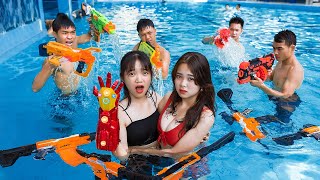 VTL Nerf War: Top 5 Captain SEAL Warrior Girl Nerf Guns Fight Criminal Tranbi Swimming Pool Battle