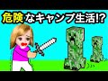 【24時間キャンプ生活】まるでマイクラ⁉️ 全部自分達でサバイバルして作る🔥 バーベキューの机や木の家も全て手作り❤︎ 自給自足チャレンジは成功するのか⁉️