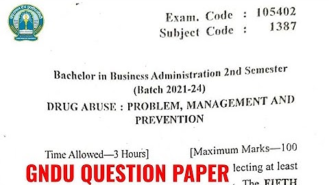 Gndu BBA 2nd Semester Drug Abuse Question Paper | BBA 2nd Semester Question Paper 2023