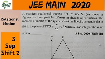 A massless equilateral triangle EFG of side a ( As shown in figure) has three particles of mass m si
