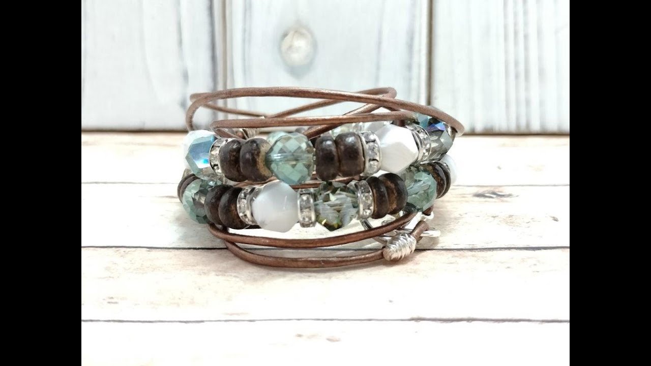 Leather & Memory Wire Wrap Bracelet  Using Bargain Bead Box August 2022!