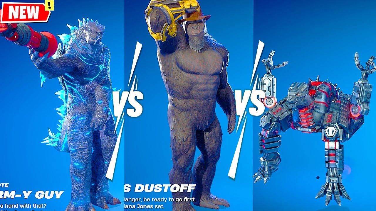Godzilla vs Kong vs Mechagodzilla doing Built-In Emotes Fortnite Together