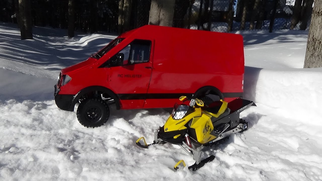 Rc MERCEDES-BENZ sprinter scale truck 4x4 adventure with rc snowmobile skidoo. -