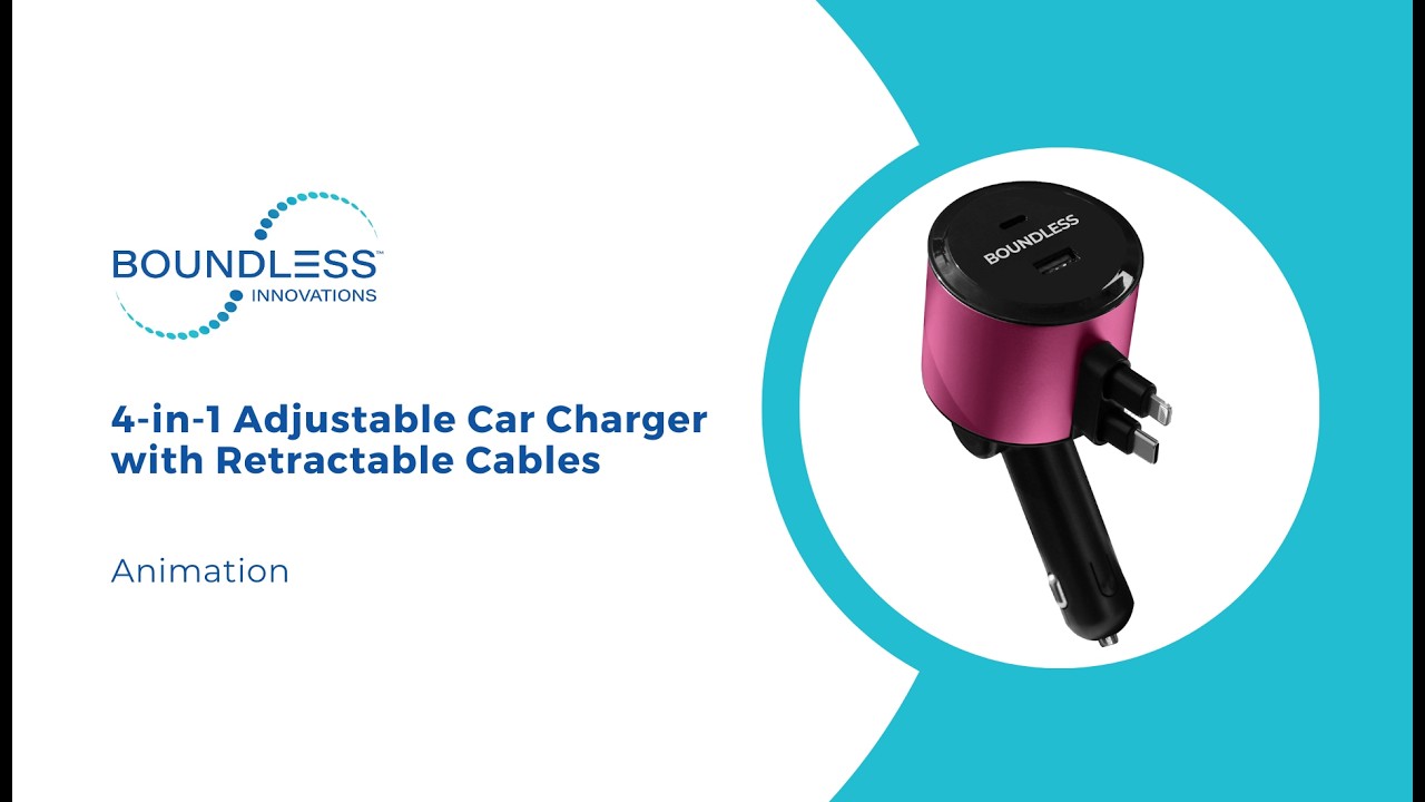 4-in-1 Adjustable Car Charger with Retractable Cables