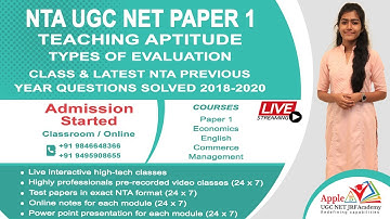 NTA UGC NET PAPER 1-TEACHING APTITUDE -TYPES OF EVALUATION-CLASS &NTA PREVIOUS YEAR QUESTIONS SOLVED