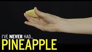 Adult human eats pineapple for the first time