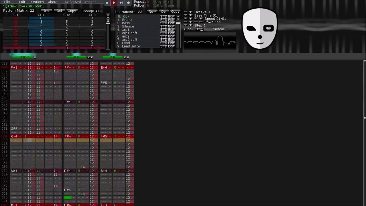 Fm editor. Commodore 64 (Sid 8580. DEFLEMASK. DEFLEMASK Tracker Final Version.