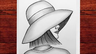 Şapka Takan Kız Çizimi - Karakalem Kız Çizimi Nasıl Yapılır - Adım Adım Çizimler Kolay