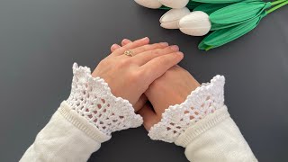 Elegant Lace Crochet Wrist Cuffs Tutorial 🤍 (Easy & Beautiful)