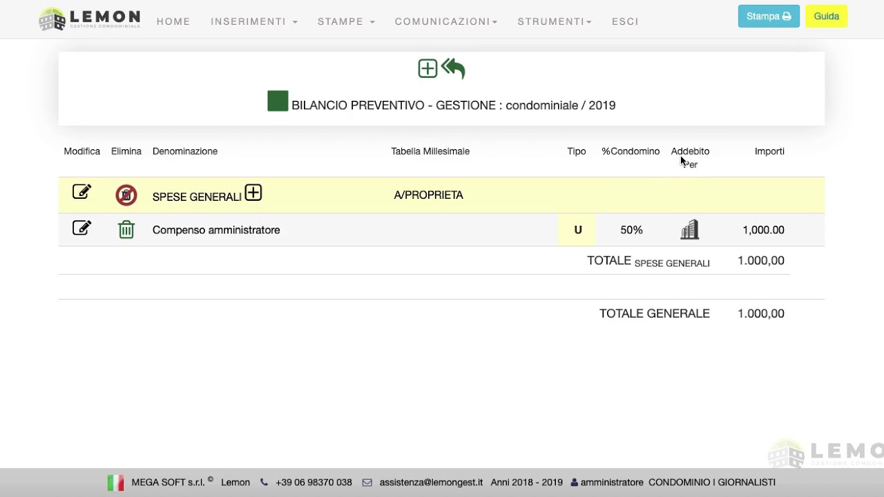 PIANO DEI CONTI PREVENTIVO - Lemon Gestione condominio