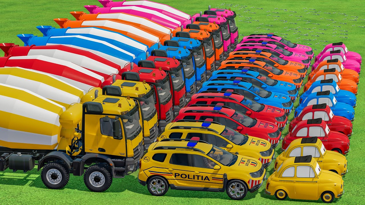 MINI Cars vs Politia Cars vs Biggest MIXER In Fs22 | Farming Simulator 22