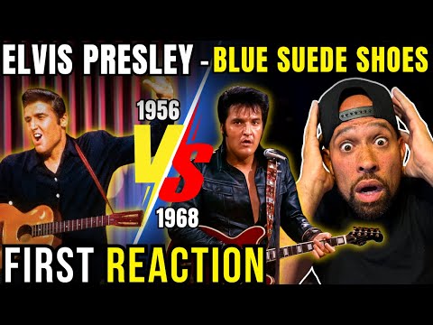 FIRST time SEEING Elvis Presley - Blue Suede Shoes! 1956 Vs 1968 is WILD...