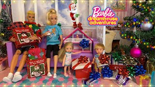 Barbie Family Christmas Morning Routine - Opening Presents in the Dreamhouse