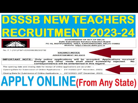 DSSSB NEW TEACHERS RECRUITMENT NOTIFICATION 2023, APPLY ONLINE, ANY STATE, PERMANENT GOVERNMENT POST