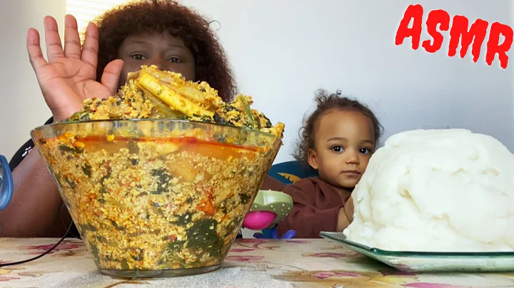 😋 ASMR MUKBANG EGUSI SOUP WITH FUFU, LAMP MEAT , HAKE FISH / NIGERIAN AFRICAN FOOD.