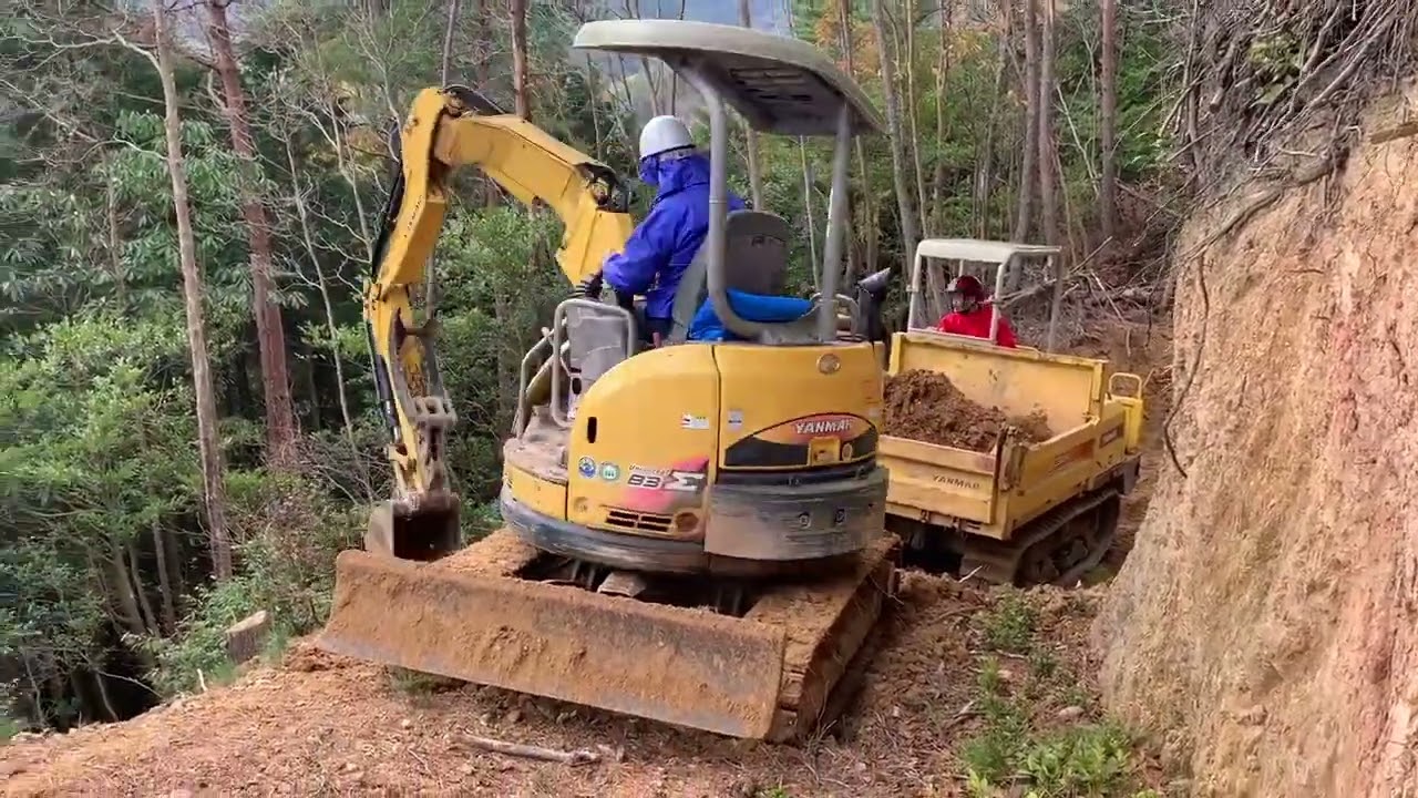【ユンボ】師匠による林業作業道補修まとめ8倍速【バックホー】