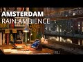 Amsterdam study room ambience with water canal view and relaxing light rain sounds  8 hours