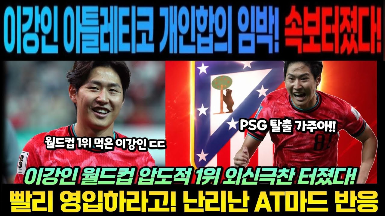 이강인 아틀레티코 개인협상 임박! 1티어 속보터졌다 빨리 영입하라고! 난리난 AT마드 반응 이강인 월드컵 압도적 1위! 외신극찬 폭발!
