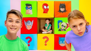 five kids and superheroes smash surprise box challenge