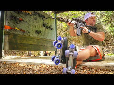 Machine Gun Recoil While On Roller Skates…