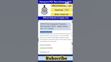 HPSC Post Graduate Teacher Recruitment 2025 #governmentjobs #hpsc