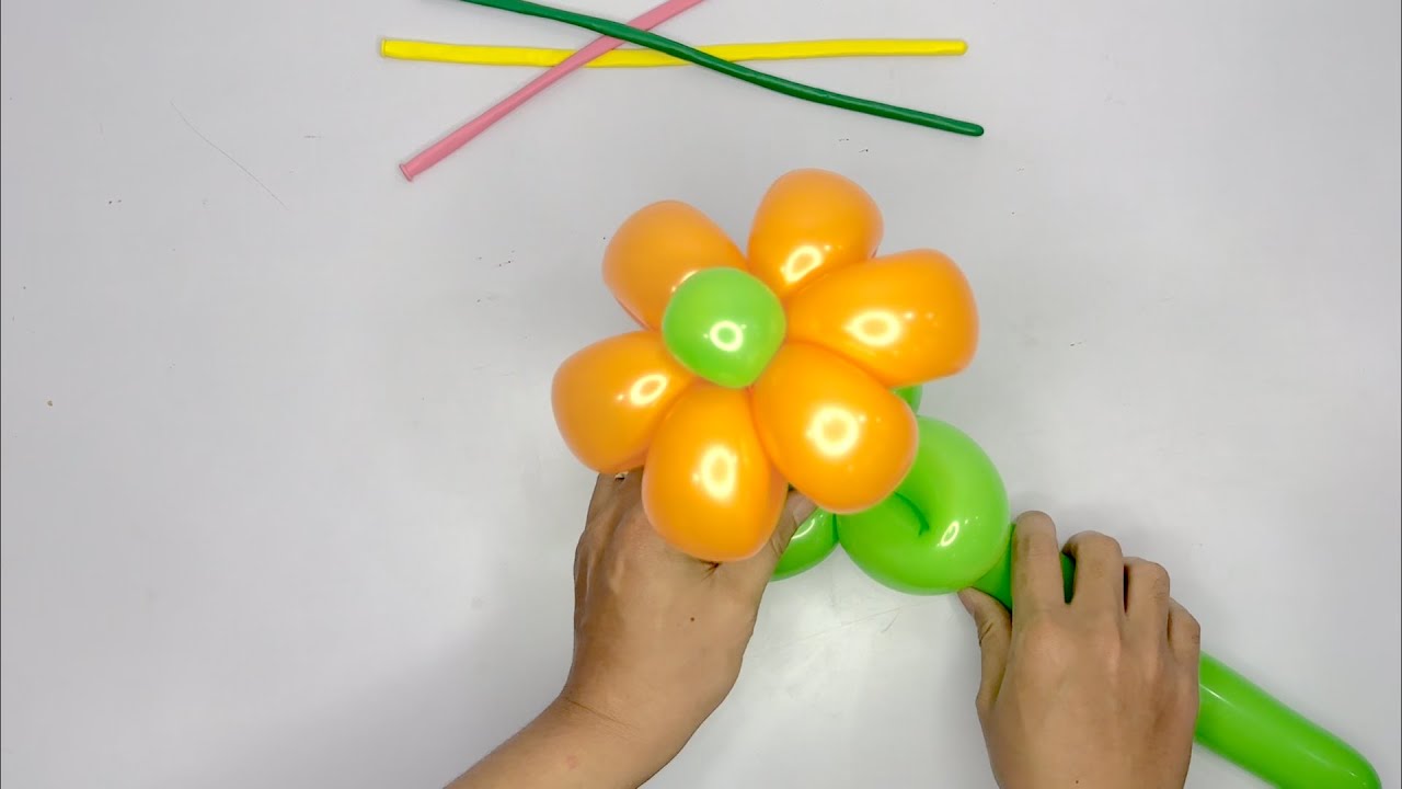 Hướng dẫn làm bông hoa bằng bóng bay dài. #bongbay #hoabongbay