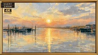 Golden Hour Harbor Frame TV Art 4K | Coastal Sunset Painting | Silent 2 Hours screenshot 5