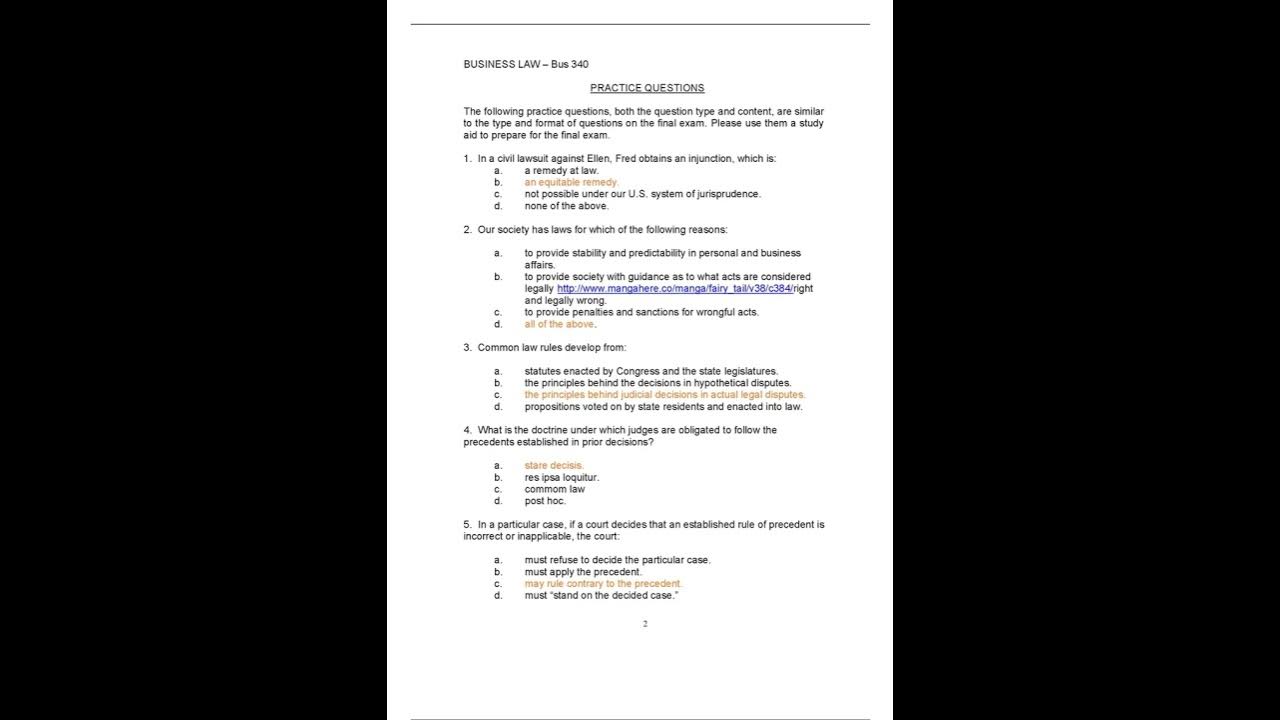 BUSINESS LAW Final Exam Practice Questions YouTube