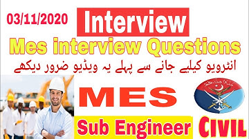 Mes Sub Engineer Interview Questions | Mes Interview | most Repeated Questions | Mes Civil Engineer