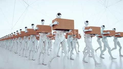 Humanoid Android Robot Workers Walking With Box On Hands Hd | Motion Graphics - Envato elements