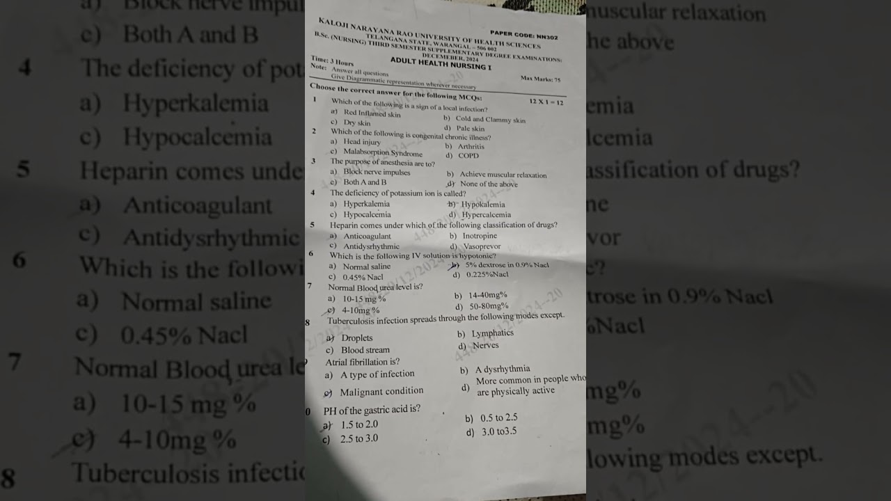 Bsc nursing 3 rd semester # supply question paper ## knrush 