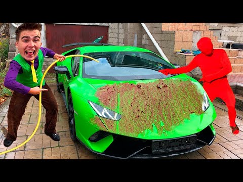 Purple Fat Man smeared Car with Mud VS Mr. Joe on Lamborghini Huracan Performance in Car Wash 13+